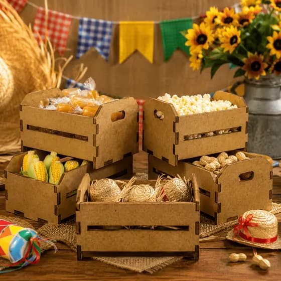 Kit Mini Caixotes Cru Mdf Para Decorações Lembrancinhas Festas Junina Aniversários Artesanatos