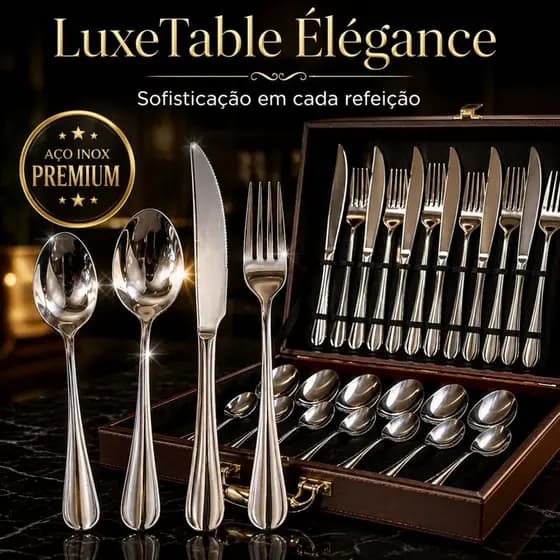 Conjunto Talheres Inox 24 Peças Maleta Portátil Organizer Jantar Refeições