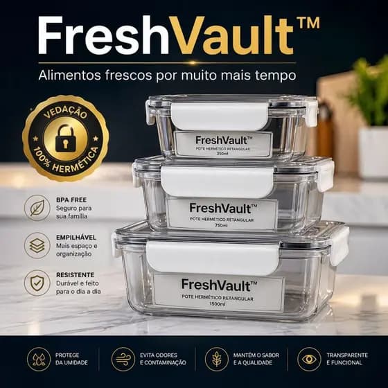 Conjunto 3 Potes Herméticos Retangulares Vedação Perfeita Armazenamento Prático