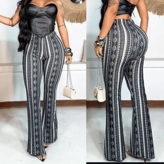 Calça feminino flare plus size legging estampado boca de sino cintura alta bailarina