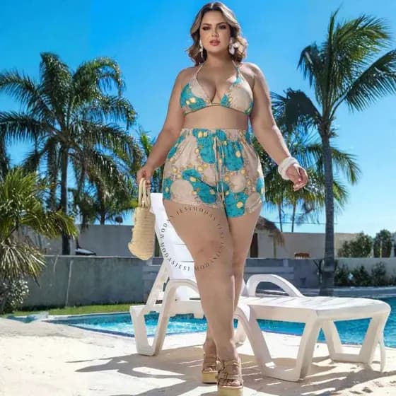 Biquini Plus Size Femenino com 3 peças estampadas confortavel