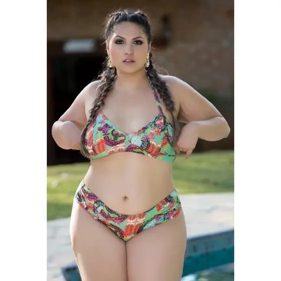 Biquíni Plus Size Sem Bojo Estampado Frente Única Plus Fashion