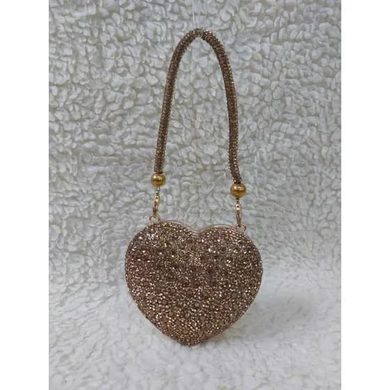 Mini Bolsa de Coração Brilho de Purpurina e Strass Cristal