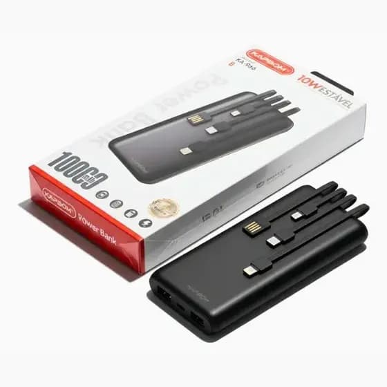 Carregador Power Bank 10000mAh Kapbom Turbo Carregador Portátil 3 em 1 Tipo-C Lightning Micro Turbo