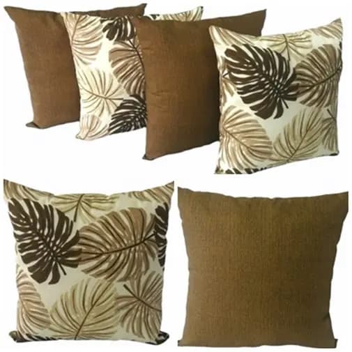 Kit 6 Capas Almofadas 45x45 Cm, Com Zíper Escondido 3 Estampadas Costela de Adão Bege e 3 Marrom Lisas.