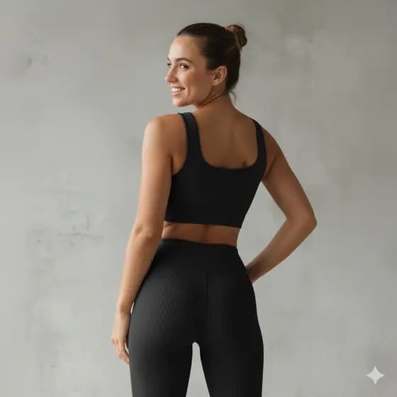 Conjunto Fitness Feminino Academia Canelado Calça Top Poliamida Zero Transparência Costura Reforçada Academia Treino