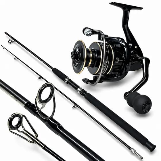 KIT DE PESCA PESADA MOLINETE 6000 15 ROLAMENTOS VARA MACIÇA 1.80M 40LB - 2 PARTES PEIXES ATE 30KG