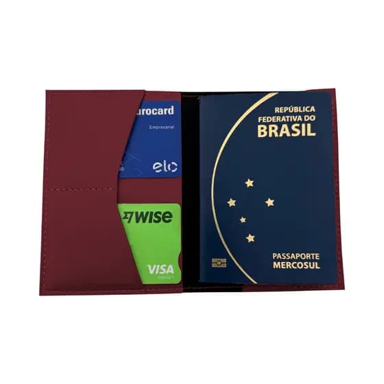 Carteira para Passaporte Premium em Couro Sintético Bordô