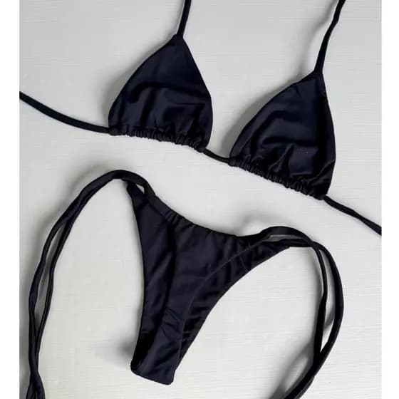 Conjunto Biquini Cortininha Calcinha Micro Fio Marquinha de Fita para Bronze P AO GG- Poliamida Premium