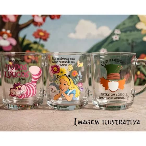 Kit 3 Canecas Alice No País Das Maravilhas Frases Filme Presente Temático Criativo Café Chá