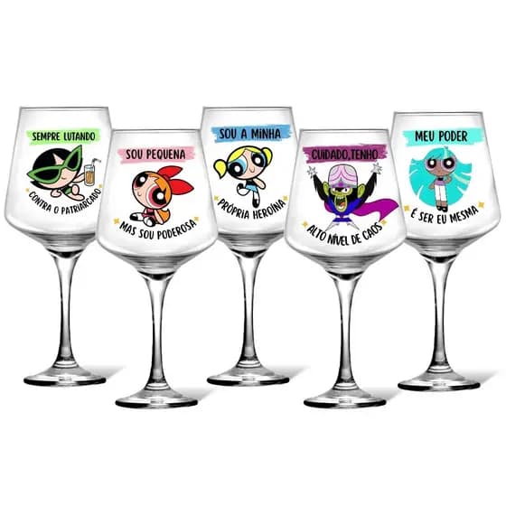 1 Taça Vidro Com Frases Meninas Superpoderosas Humor Festa Das Cores Personalizada Estampada