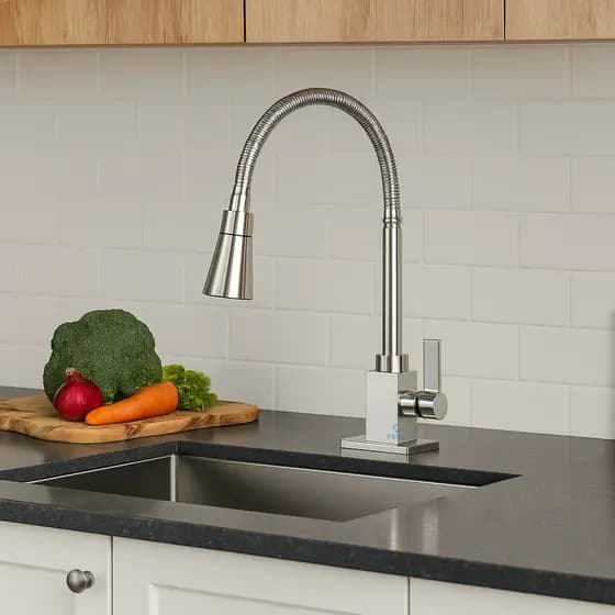 Torneira de Cozinha Quadrada Gourmet Flexível Bancada com Ducha Chuveirinho 2 Jatos Cromada 1/4 de Volta Chuveiro