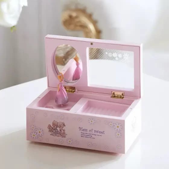Caixa Musical Mesa Bailarina Com Porta Joias e Espelho Gavetas Para Decoração