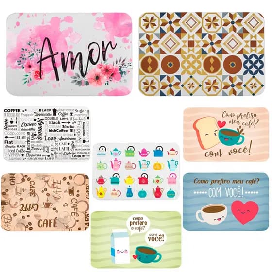 Kit 6 Peças Souplat Jogo Americano Estampado Plástico Lavável Resistente Ao Calor