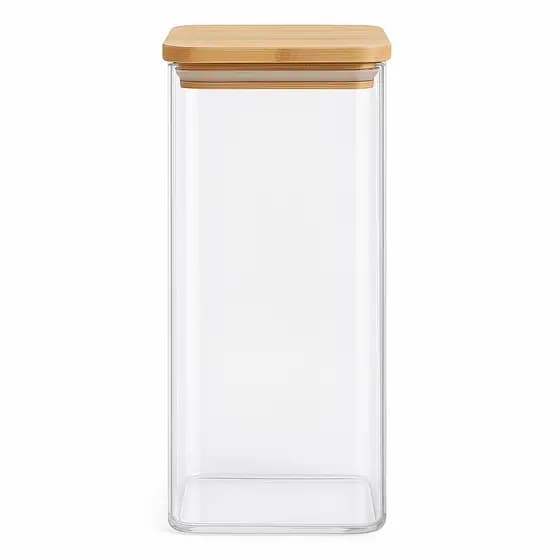 Pote Hermético Vidro Porta Mantimentos Quadrado 1350ml Hermético Tampa Bambu Tamanho Grande