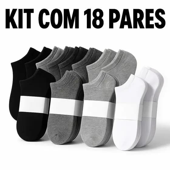 Kit 18 Pares de Meias Soquete Cano Baixo Grossa e Unissex Masculina Feminina Varejo Meia Cano Curto