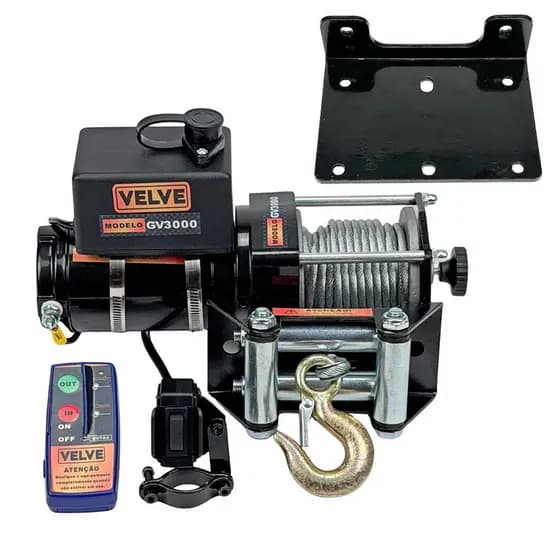 Guincho Elétrico 12v 3000lbs 1360kg VELVE GV3000A + Controle Sem Fio + Placa Fixação