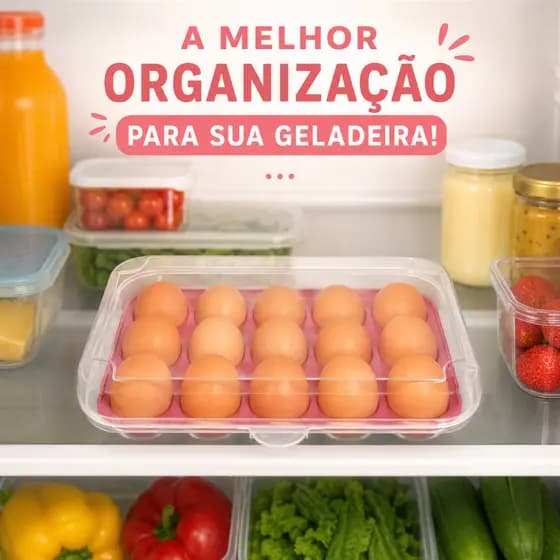 Porta Ovos com Tampa e Trava para 15 Unidades