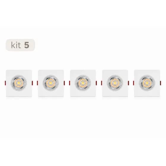Kit 5 Spot LED 5W Direcionável Quadrado Embutir Branco Frio/Quente
