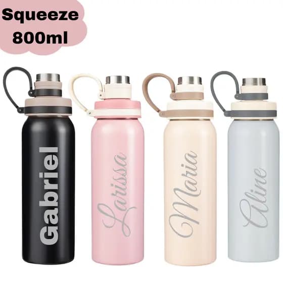 Garrafa Inox 800ml Personalizada com Nome – Tampa com Alça - Presente Criativo