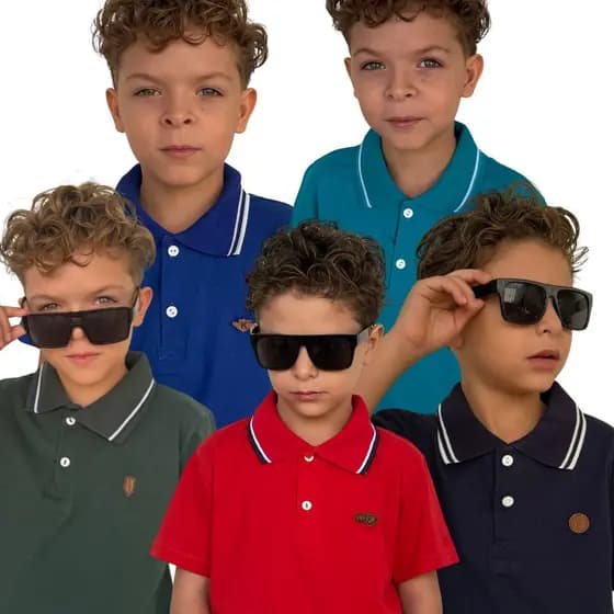 Kit 5 Camisetas e Kit 3 Gola Polo Infantil 100% Algodão Para Menino Com Cores Vivas Para Criança Ate 14 Anos