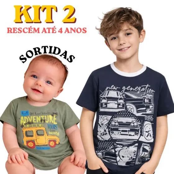 Kit 2 Camisas Sortidas Estampadas Infantil Bebê E Criança Basica