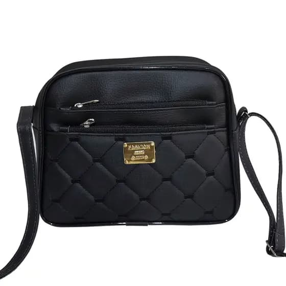 Bolsa Feminina Transversal Preta Elegante com Alça Longa e Zíper e de ombro