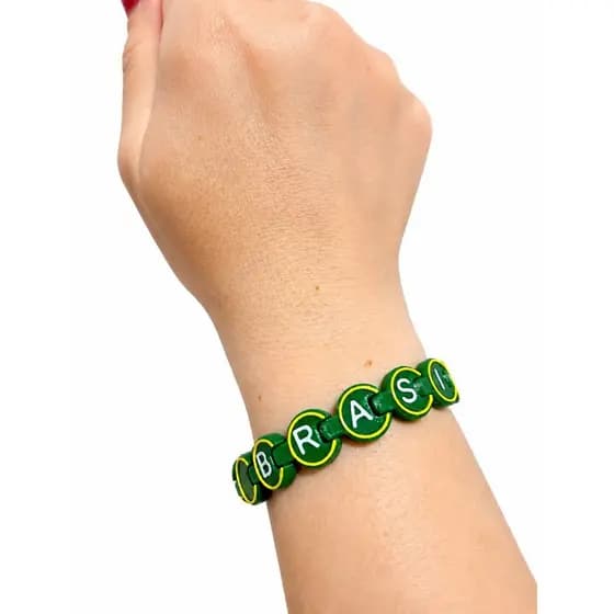 Kit Pulseiras Brasil Ajustáveis Verde e Amarelo Torcida Seleção Copa Futebol Adulto Infantil