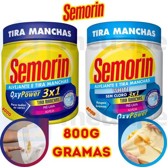800g Alvejante Tira Manchas Em Pó Roupas Brancas Coloridas Sem Cloro Semorin