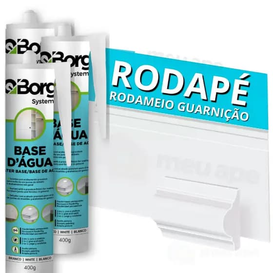 Kit 3 Cola Base d'Água Selante Rodapé Guarnição Rodameio Construção Esquadria Molduras QBorg 1,2Kg