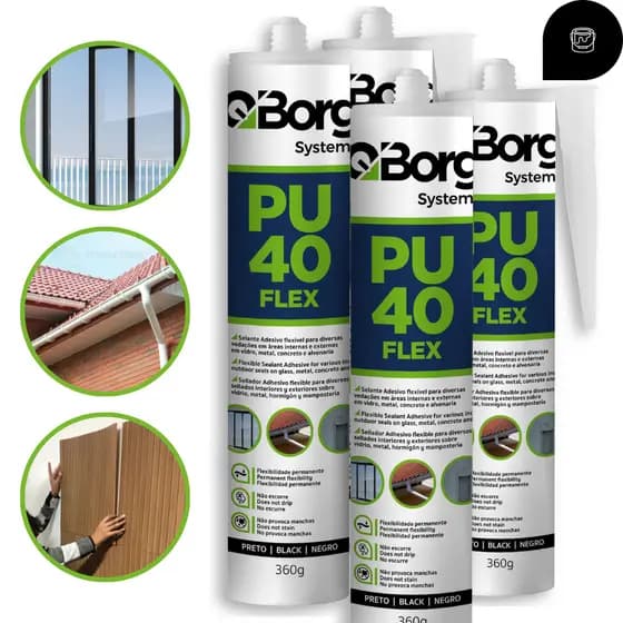 Kit 4 PU 40 Construção Uso Geral Alvenaria Vidro Metal Concreto Externo Resistente QBorg 1,44Kg