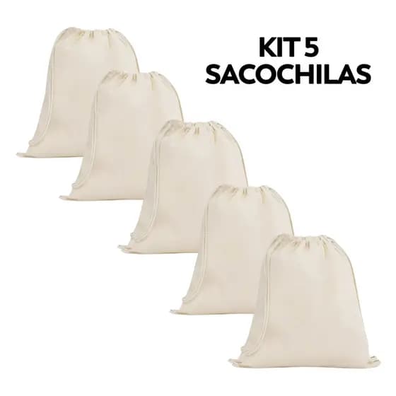 Kit 5 Mochila Estilo Sacochila Algodão Cru Mochilinha Ecobag 100% Algodão 35x39