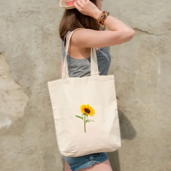 Bolsa Ecobag Estampa Girassol 100% algodão cru 32x38 Sacola Ecológica Estampada