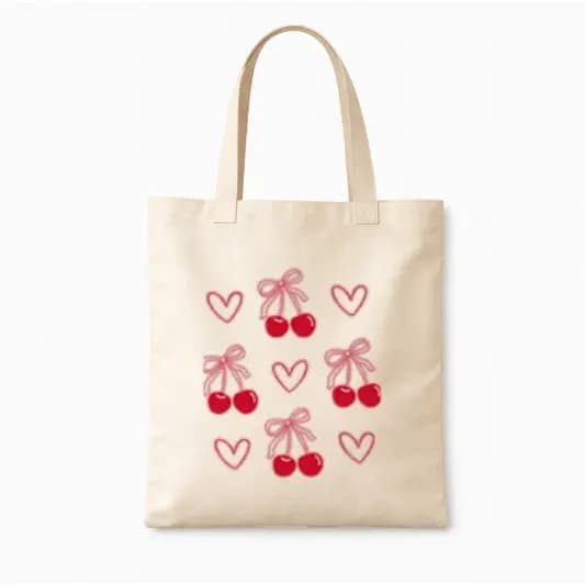 Ecobag cereja e coração Ecológica 100% Algodão