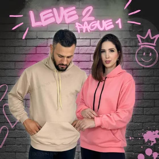 Kit 2 Moletom com Capuz Blusa De Frio Basico Canguru Casaco Feminino Masculino Flanelado Liso Sem Estampa Kit