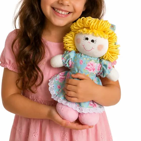 Boneca de Pano Artesanal Pintada a Mão Infantil Tamanho da boneca 30 cm com Laço Cabelo LOIRO CAQUI PRETO RUIVO
