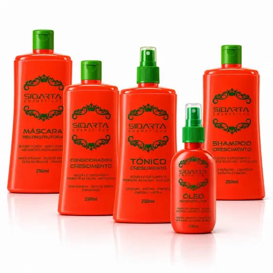 KIT 5x5 (F) COMPLETO SIDARTA COSMÉTICOS = TONICO + SHAMPOO + CONDICIONADOR + MASCARA RECONSTRUTORA + OLEO 100ml
