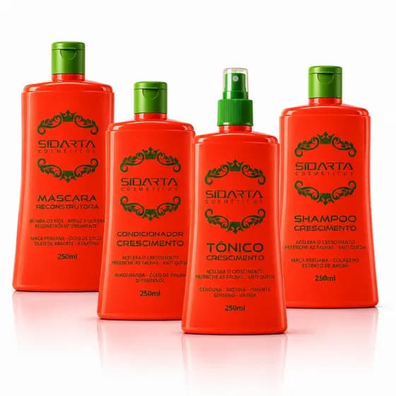 Kit Crescimento Capilar 4X4(F) – TÔNICO, MÁSCARA, SHAMPOO E CONDICIONADOR 250ml - SIDARTA COSMÉTICOS