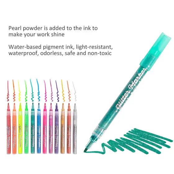 keaostore 12 Unidades Conjunto De Canetas Marcadoras Com Glitter , Materiais De Arte De Papelaria Ambiental À Prova D'ág