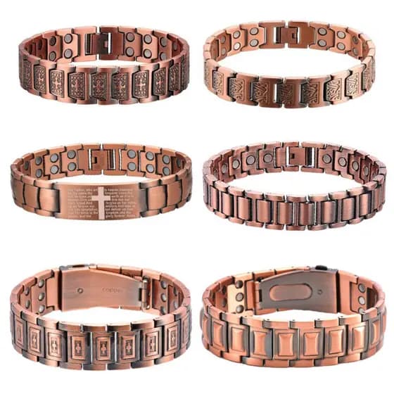 1pc Liga Cobre Chapeamento Pulseira Magnética Masculina Retro Esculpido Link (É de material revestido a cobre)