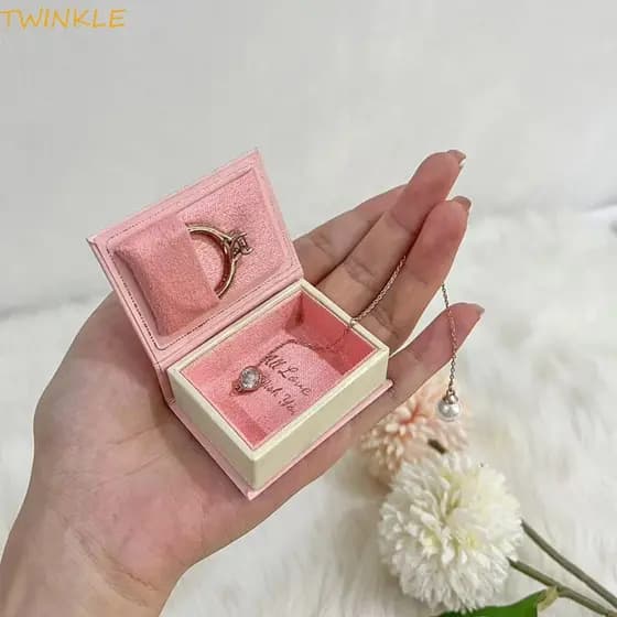 Caixa De Anel De Noivado TWINKLEO , Em Forma De Livro Criativo De Veludo Armazenamento , Embalagem De Joias