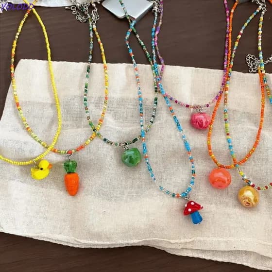 Colar Com Pingente De Frutas YOLODD , Contas De Várias Arroz , Gargantilha Artesanal Pêra
