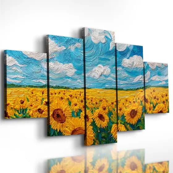 Quadros Decorativos Campo de Girassol Céu Mosaico Estiloso Sala Quarto Escritório