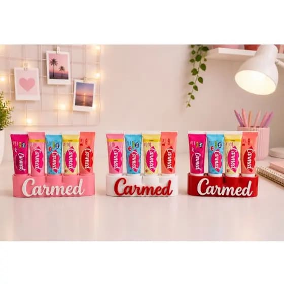 Suporte Organizador para Carmed com 10 Nichos Porta Hidratante Labial Decoração Rosa
