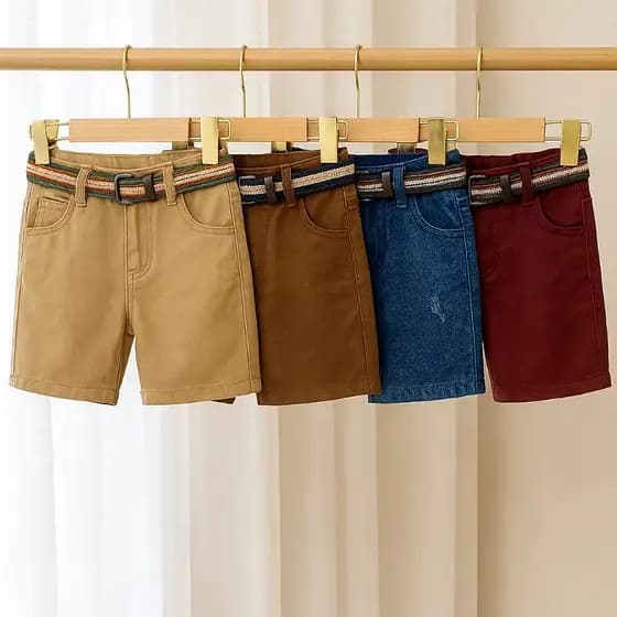 Bermuda Infantil Menino Jeans ou Sarja com Cinto Ajustável | Regulador na Cintura 2 a 8 anos