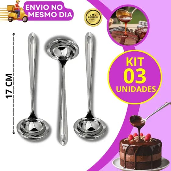 KIT 2 3 ou 5 Mini Concha Aço Inox Molheira 17cm Colher para Caldas Molhos Brigadeiro Premium Servir Mesa Posta Buffet