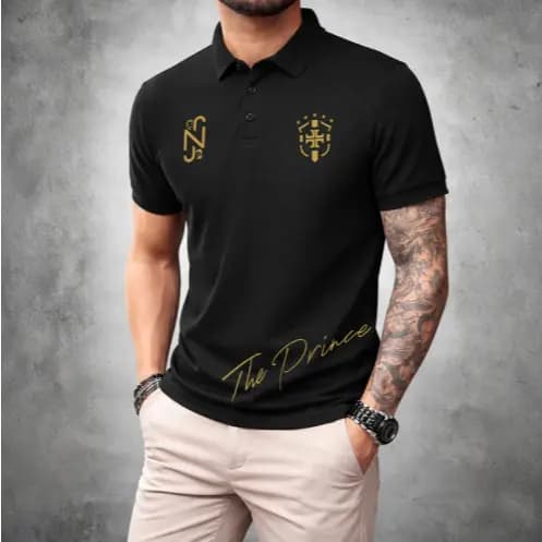 Camiseta Polo Masculina Preta Premium Número 10 Dourado – Estilo Luxo Streetwear Futebol Casual Oversized Moda Masculina