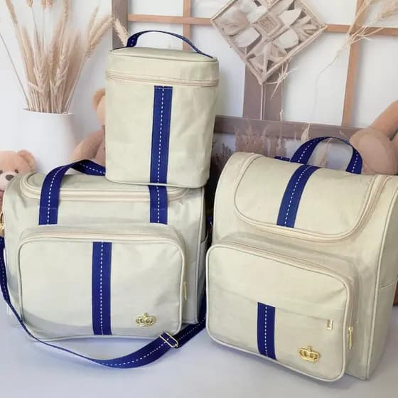 Silver Clarity Com Faixa Azul Bolsas Maternidade Impermeáveis com Porta Mamadeira térmico