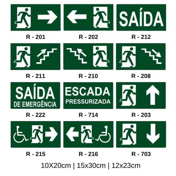 5 Placas Sinalização Rota De Fuga Fotoluminescente Vários tamanhos e modelos