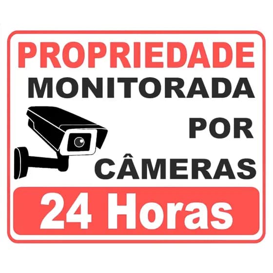 Adesivo Propriedade Monitorada 24h Câmeras Segurança 30x20 Vermelho